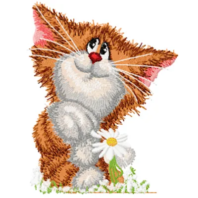 Preview of the 'Cat Wonders Love, Does Not Love' embroidery design featuring playful feline motifs.