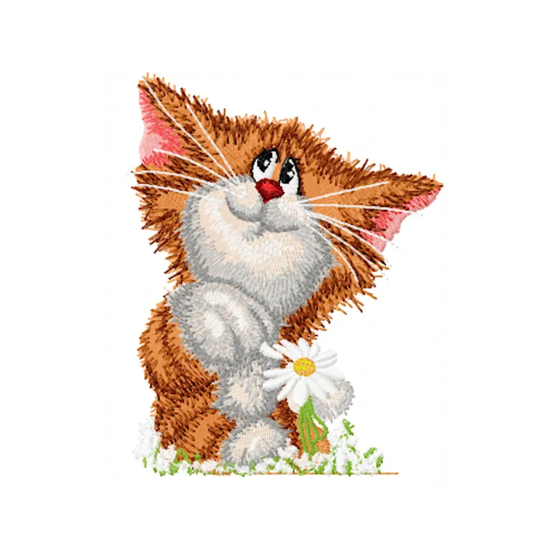 Preview of the 'Cat Wonders Love, Does Not Love' embroidery design featuring playful feline motifs.