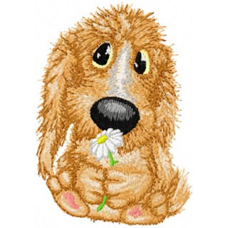 Very cute dog with flower embroidery design - Embroidery Design