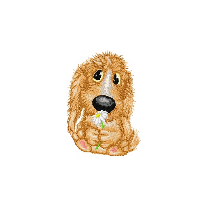 Very cute dog with flower embroidery design - Embroidery Design