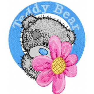 Teddy Bear with flower badge embroidery design - Embroidery Design