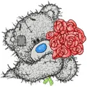 Teddy Bear with roses embroidery design showcasing a charming stitched motif perfect for baby onesies and pillows.