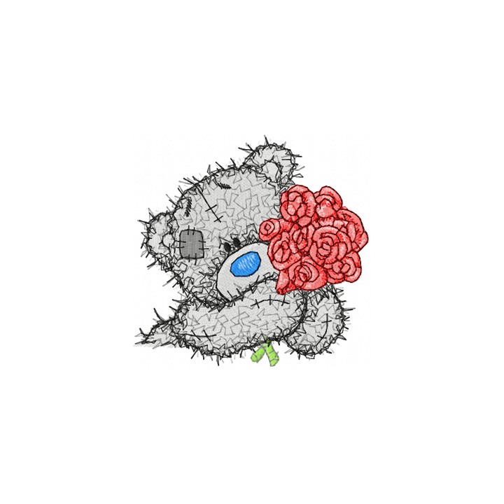 Teddy Bear with roses embroidery design - Embroidery Design