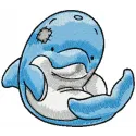 Preview of the Scuba the Dolphin embroidery design, showcasing a playful dolphin motif for stitching on various items.