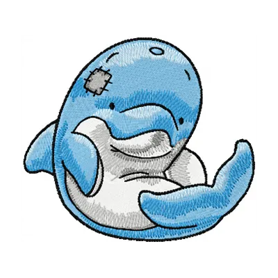 Preview of the Scuba the Dolphin embroidery design, showcasing a playful dolphin motif for stitching on various items.