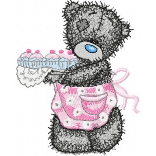 Teddy Bear making cupcakes embroidery design - Embroidery Design