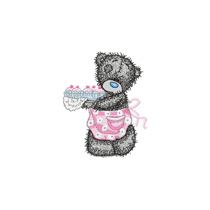 Teddy Bear making cupcakes embroidery design - Embroidery Design