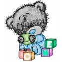 Tatty Teddy Bear play embroidery design showcasing a cute bear motif for stitching on baby onesies or blankets.