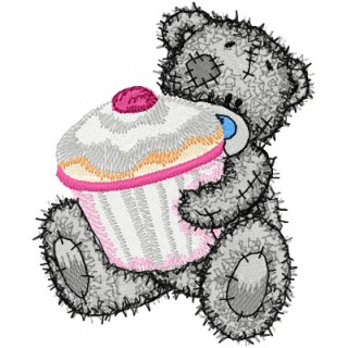 Teddy Bear with big cupcake embroidery design - Embroidery Design
