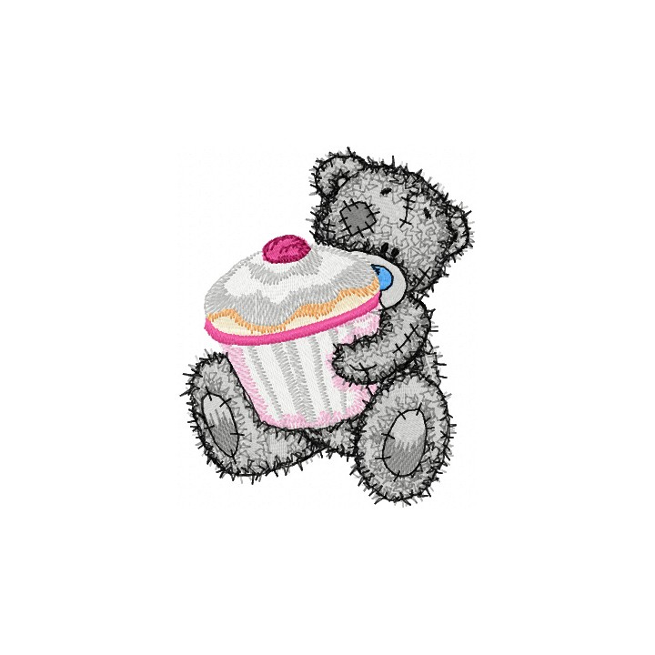 Teddy Bear with big cupcake embroidery design - Embroidery Design