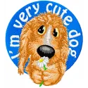 Adorable embroidery design featuring a cute dog with the phrase 'I'm cute, very cute', perfect for pet lovers.