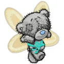 Teddy Bear can fly embroidery design featuring a whimsical bear with wings, perfect for children's items.