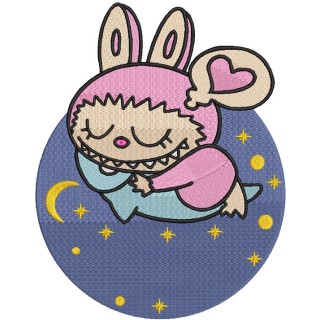 Labubu sleeping on a pillow embroidery design - Embroidery Design
