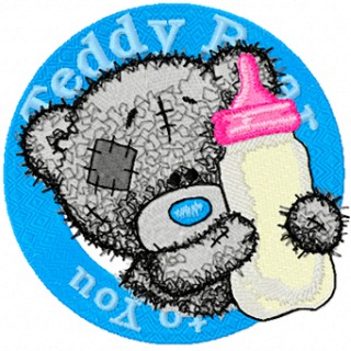Teddy Bear with a bottle of milk badge embroidery design - Embroidery Design