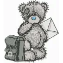 Teddy Bear postman embroidery design featuring a cute bear delivering letters, ideal for crafting projects.