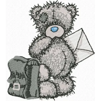 Teddy Bear postman embroidery design featuring a cute bear delivering letters, ideal for crafting projects.