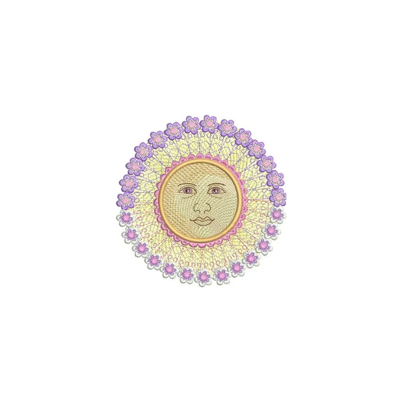 Sun embroidery design showcasing a vibrant sun motif, perfect for embellishing t-shirts, bags, and more.
