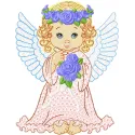 Angel with flowers embroidery design, showcasing a delicate motif perfect for embellishing tote bags and t-shirts.
