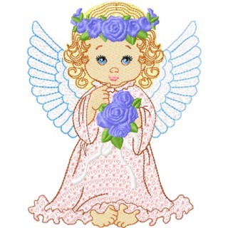 Angel with flowers embroidery design - Embroidery Design