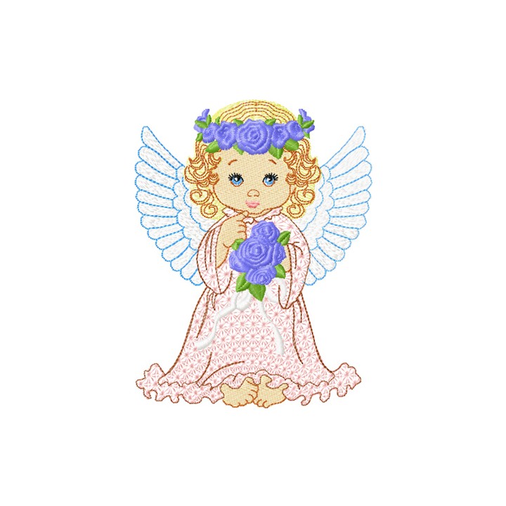 Angel with flowers embroidery design - Embroidery Design