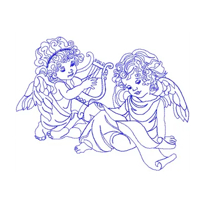 Preview of an Angels embroidery design featuring intricate stitched motifs for various projects.