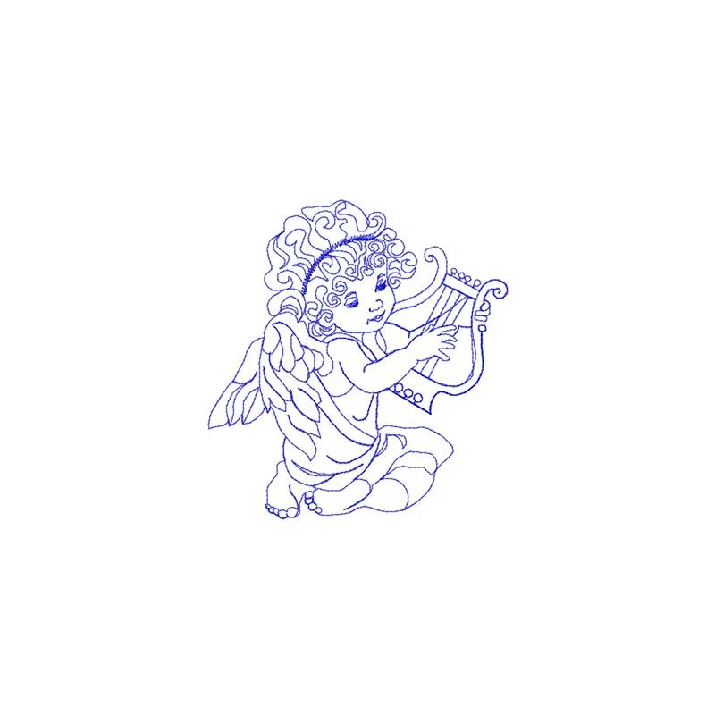 Little Angel embroidery design preview showcasing a delicate angel motif for stitching on various fabric items.