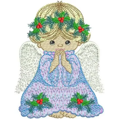 Preview of Praying Angel embroidery design showcasing intricate details for stitching on various fabric items.