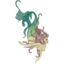 Mermaid embroidery design showcasing intricate details, perfect for decorating t-shirts, bags, and more.
