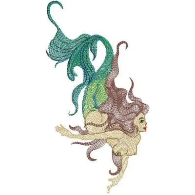Mermaid embroidery design showcasing intricate details, perfect for decorating t-shirts, bags, and more.