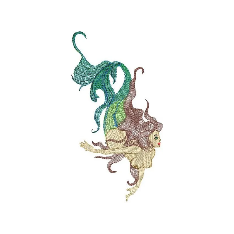 Mermaid embroidery design showcasing intricate details, perfect for decorating t-shirts, bags, and more.