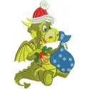 Christmas Dragon embroidery design featuring a whimsical dragon in festive attire, perfect for holiday projects.