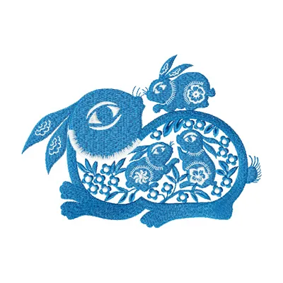 Cute family of rabbits embroidery design showcasing adorable bunnies ideal for stitching on baby onesies or pillows.
