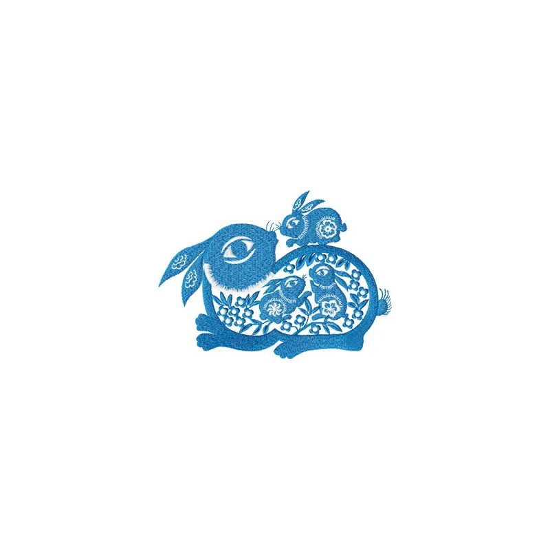 Cute family of rabbits embroidery design showcasing adorable bunnies ideal for stitching on baby onesies or pillows.