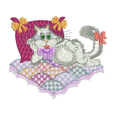 Glamour kitty embroidery design featuring a stylish cat, perfect for embellishing t-shirts and tote bags.