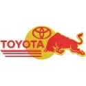 Embroidery design preview of a Toyota Red Bull logo pattern featuring detailed stitching and vibrant colors.