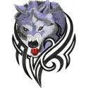 Tribal Wolf embroidery design showcasing intricate stitching patterns featuring a majestic wolf motif.