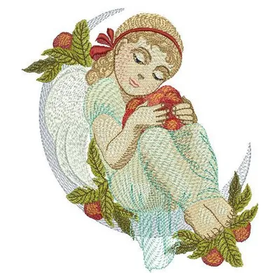 Preview of the Forest Angel embroidery design, showcasing intricate details and celestial motifs for creative stitching.