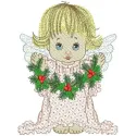 Angel with Christmas decorations embroidery design showcasing festive motifs for holiday projects.