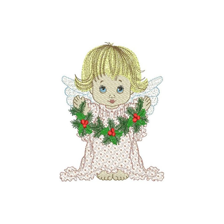 Angel with Christmas decorations embroidery design - Embroidery Design
