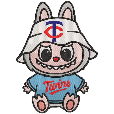 Preview of Labubu Minnesota Twins embroidery design showcasing vibrant colors and detailed stitching.