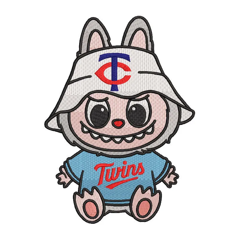Preview of Labubu Minnesota Twins embroidery design showcasing vibrant colors and detailed stitching.