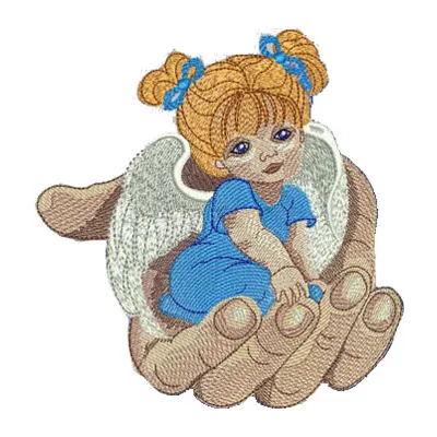 Preview of the Angel in the Palm embroidery design featuring a delicate angel motif for creative stitching projects.