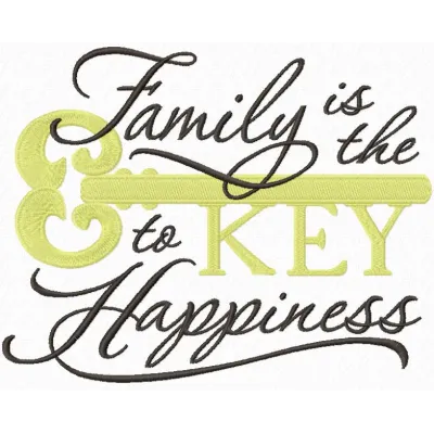 Preview of the 'Family is the Key to Happiness' embroidery design featuring a heartwarming quote for stitching on gifts.