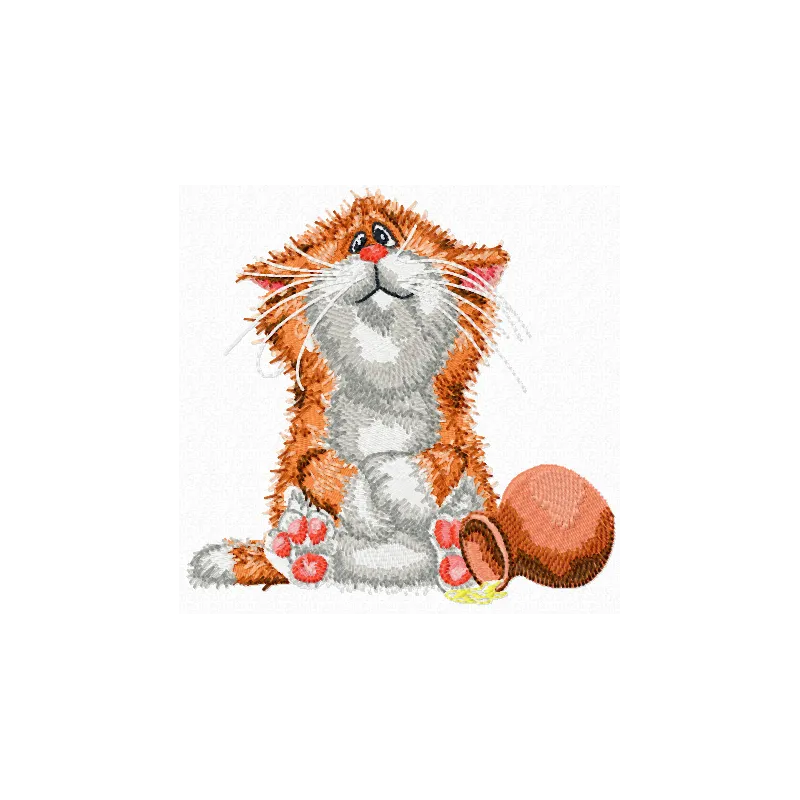 Preview of a cat not happy embroidery design featuring a frowning feline, ideal for stitching on various fabric items.