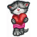 Cat with heart embroidery design showcasing a charming feline motif, perfect for adding a playful touch to various projects.