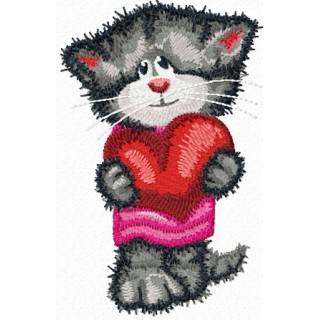 Cat with heart embroidery design - Embroidery Design