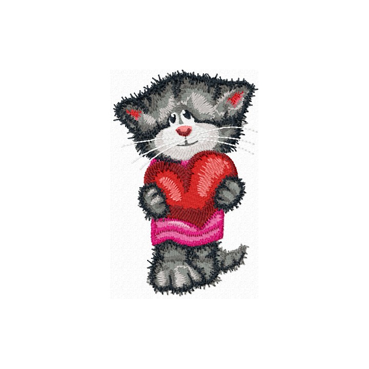 Cat with heart embroidery design - Embroidery Design