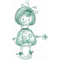 Upset girl fairy sketch embroidery design featuring delicate lines and whimsical details for creative stitching projects.