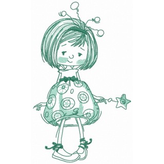Upset girl fairy sketch embroidery design - Embroidery Design