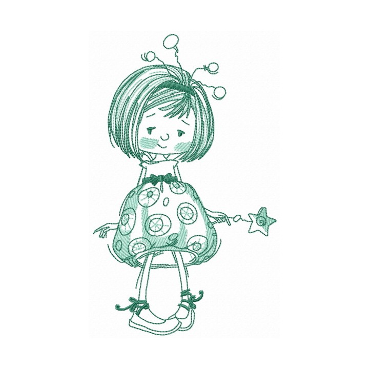 Upset girl fairy sketch embroidery design - Embroidery Design